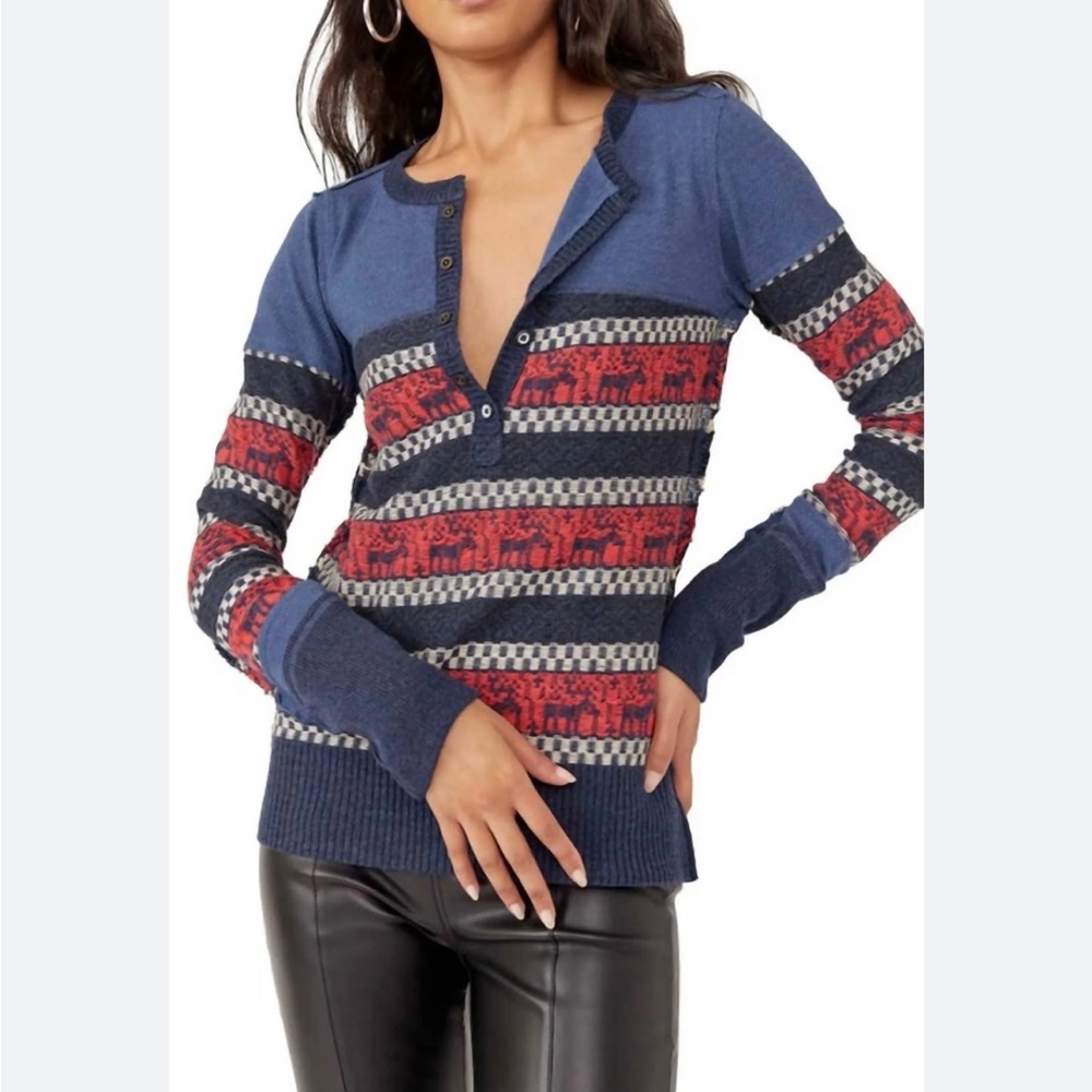 Free People We The Free To the Woods Knit Holiday Christmas Top NWT